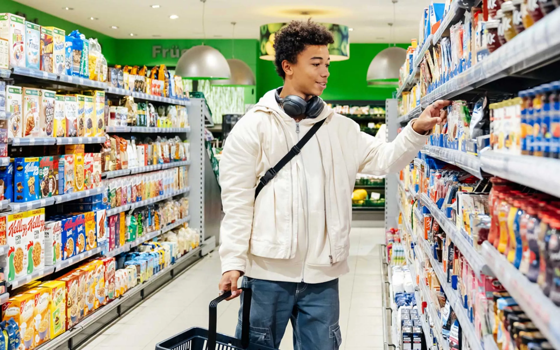 former homeless teen shopping for food at grocery store | Covenant House - Donate Now during our March Meal Match