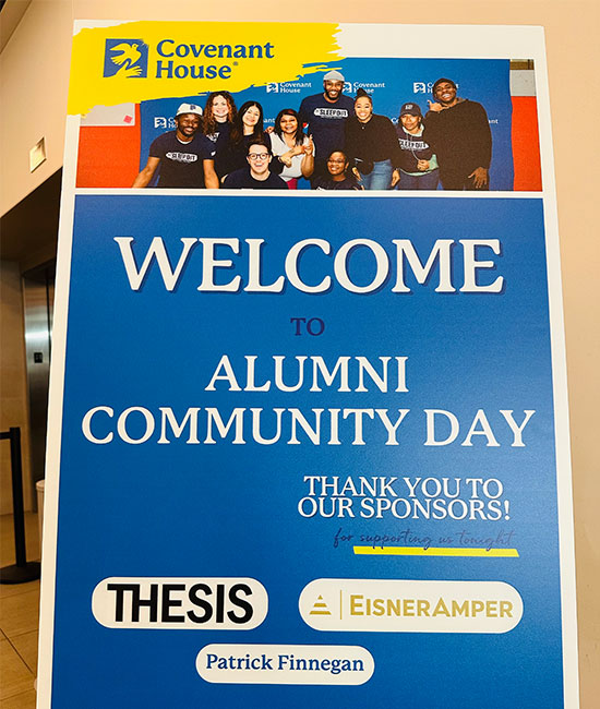 Alumni Community Day Welcome Sign featuring sponsors | Covenant House