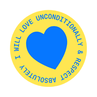 Covenant House sticker with message: "I will love unconditionally & respect absolutely"