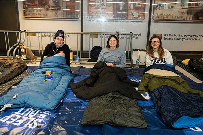 Covenant House Sleep Out volunteers in sleeping bags outdoors
