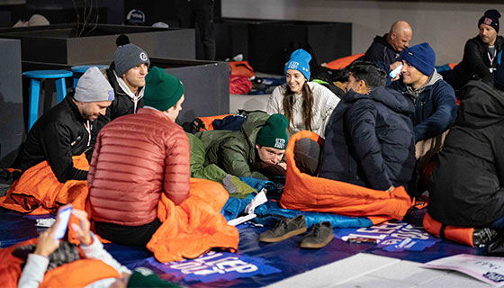 Covenant House Sleep Out volunteers with sleeping bags