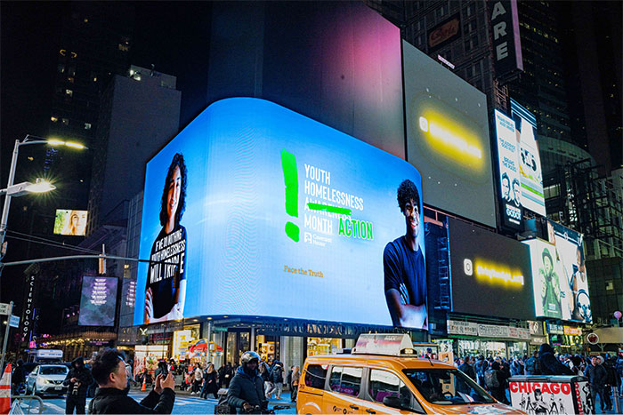 Covenant House Billboard for Youth Homelessness Awareness Month NYC Times Square Rally