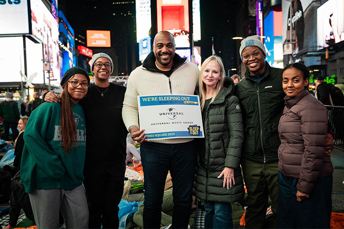 Eric Hutcherson at NYC Times Square for Covenant House Sleep Out