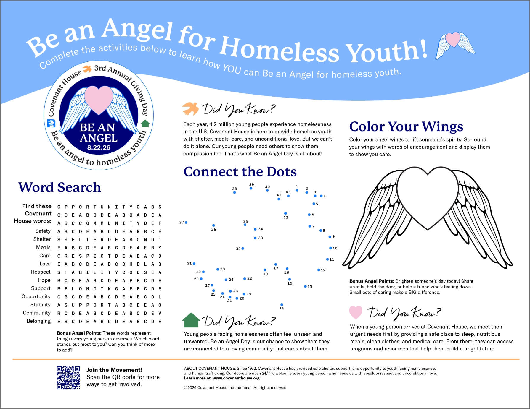 Covenant House Be An Angel Day Activity Sheet