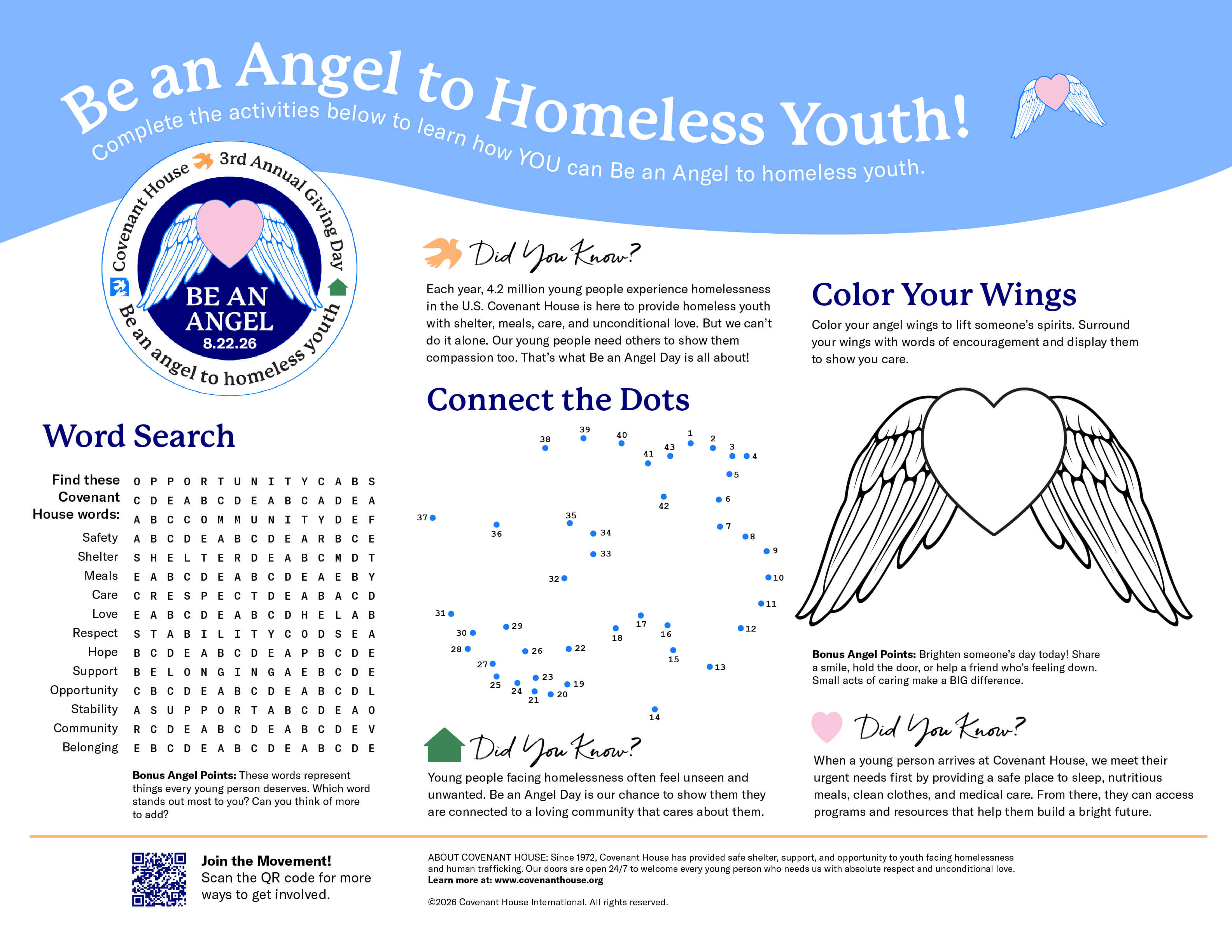 Covenant House Be An Angel Day Activity Sheet