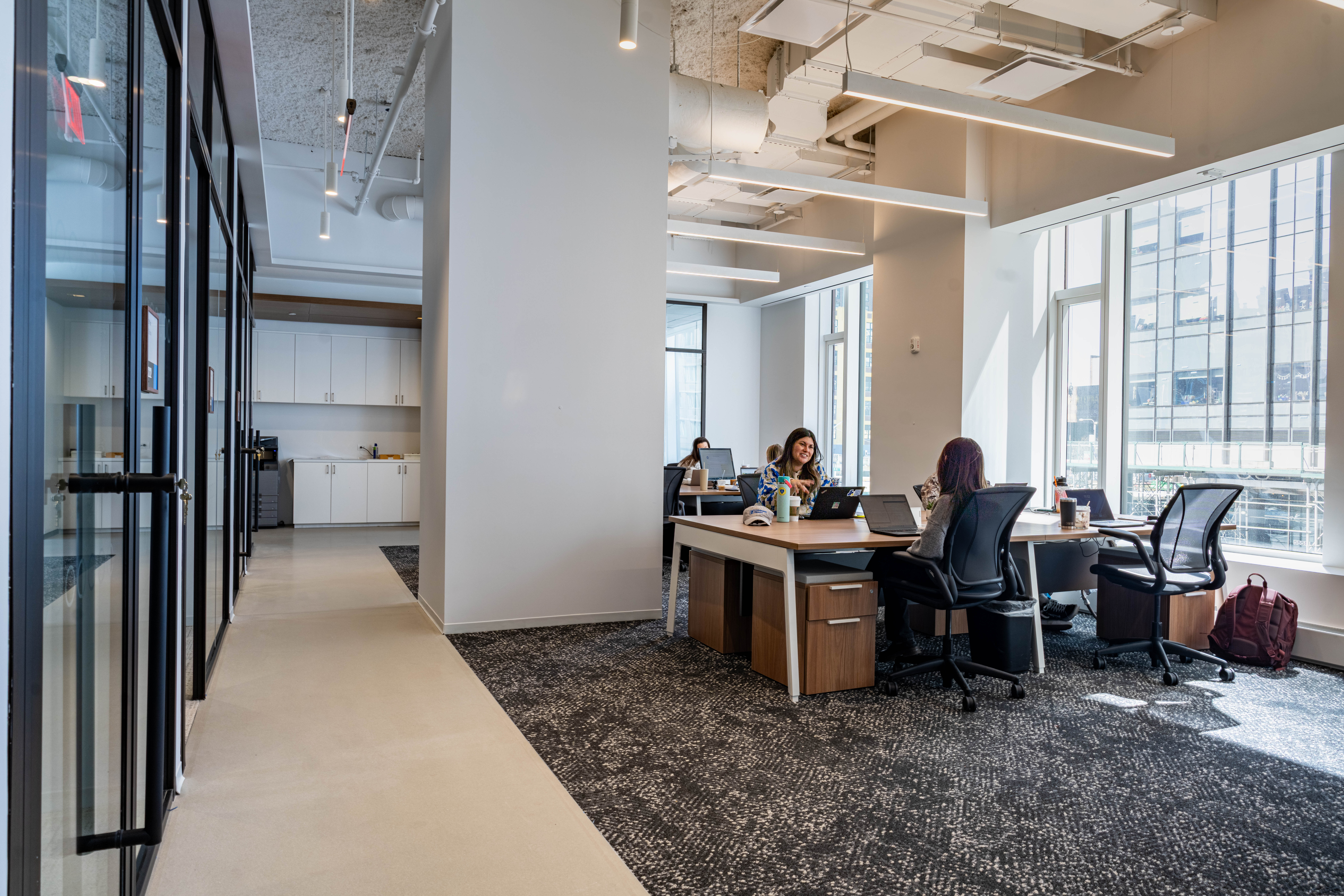 Desks and offices at the Covenant House Innovation Center in New York, NY.