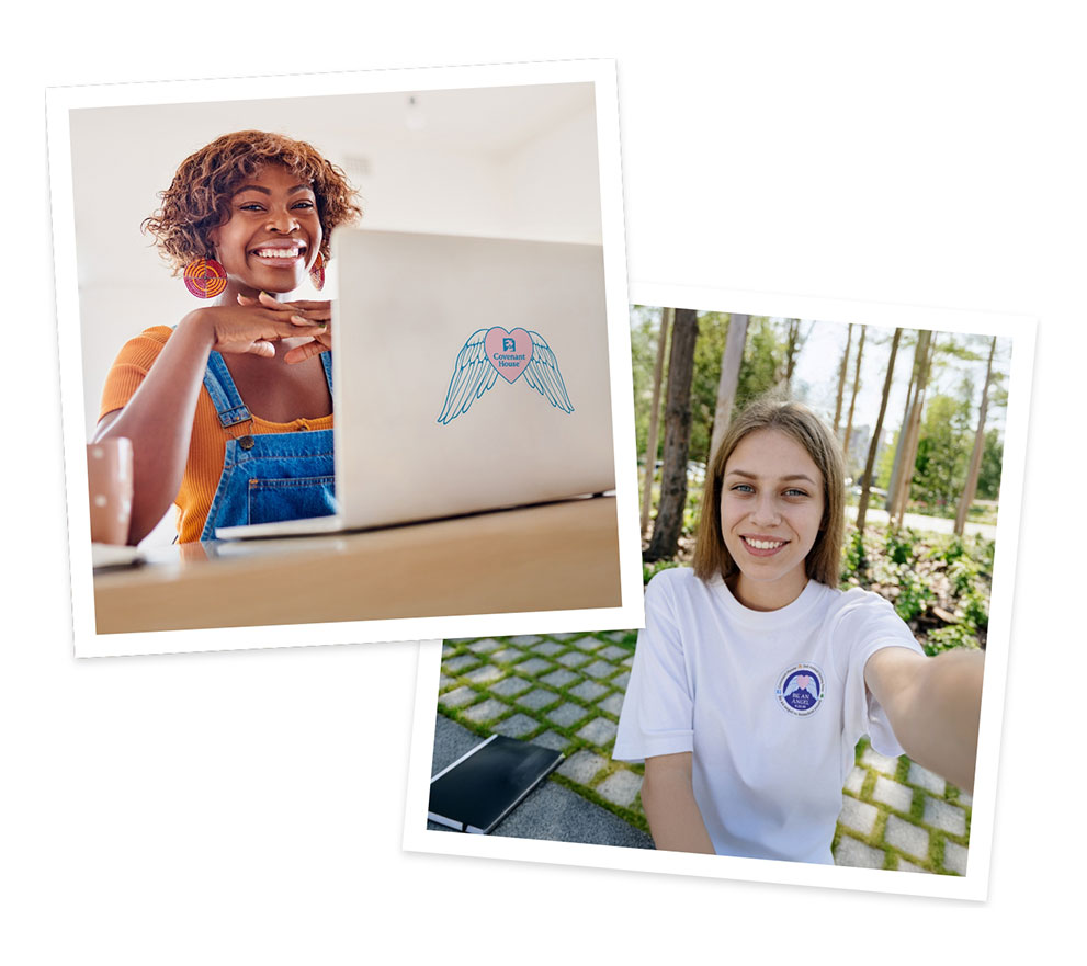 Polaroid photos of former homeless teenage girls celebrating Be An Angel Day | Covenant House