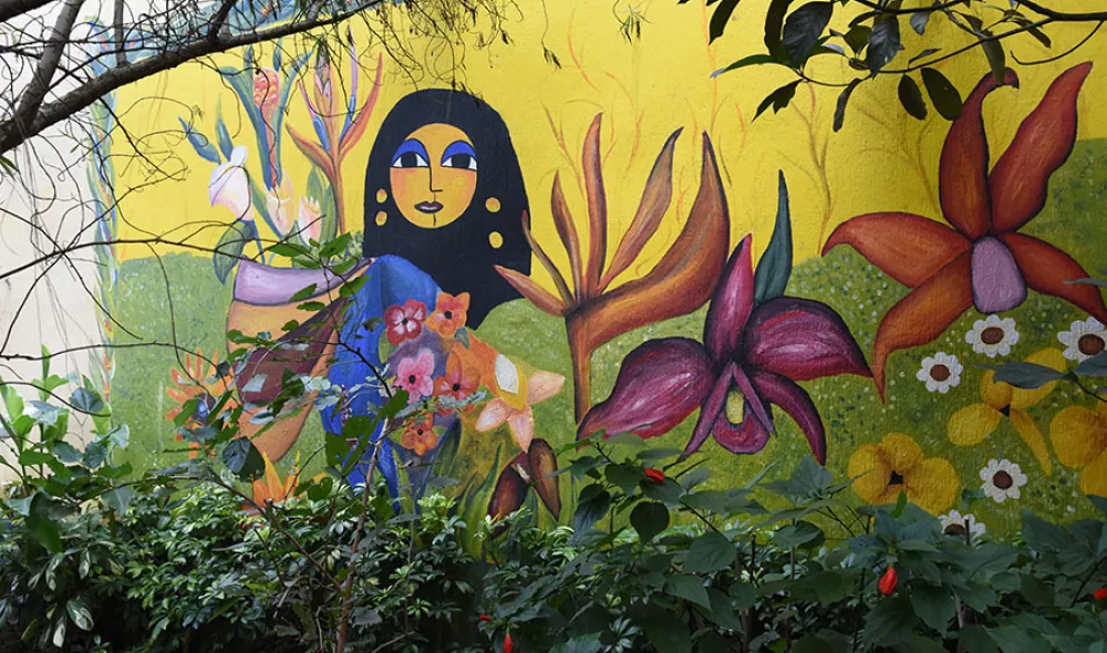 Mural on garden wall in Guatemala