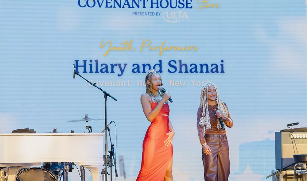 Former homeless youth performers Hilary and Shanai at Night of Covenant House Stars 2024 gala