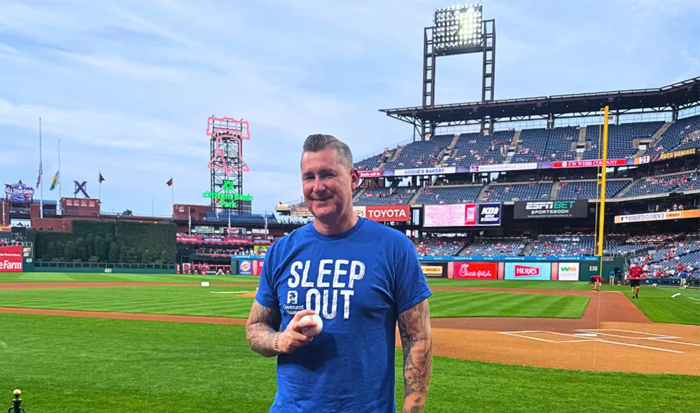 Covenant House CEO Bill Bedrossian at Citizen's Bank Park for first pitch at Philadelphia Phillies game