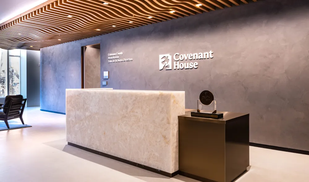Reception desk at the Covenant House Innovation Center in New York, NY.