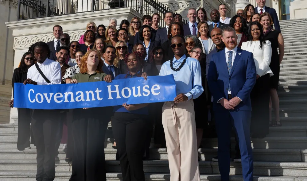 Covenant House staff, youth, and supporters gather on steps of the Capitol on Hill Day 2025.