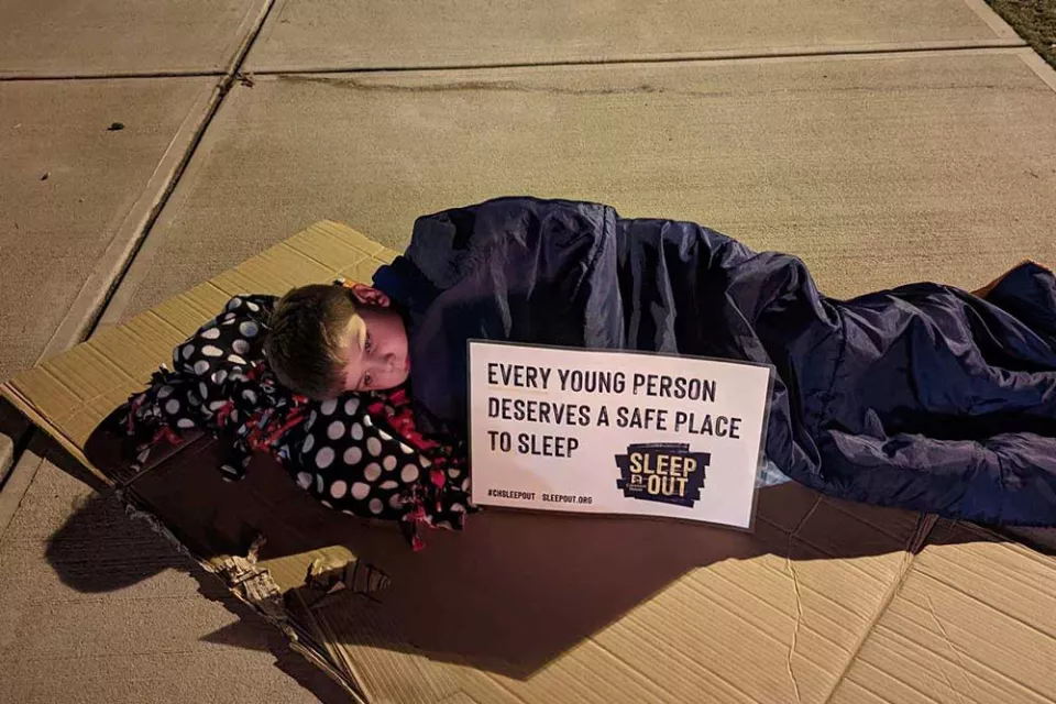 Kid participating in Covenant House Sleep Out