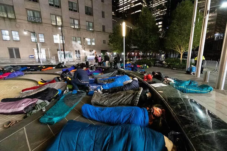 Covenant House Sleep Out Volunteers in sleeping bags outdoors