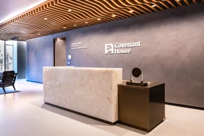 Reception desk at the Covenant House Innovation Center in New York, NY.