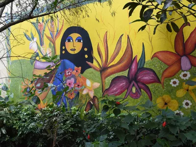 Mural on garden wall in Guatemala