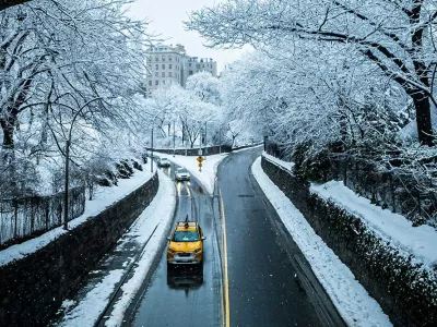 yellow taxi on the road in NYC during the winter | Covenant House