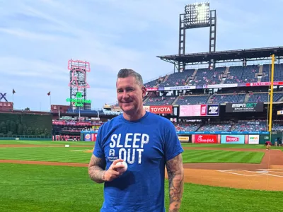 Covenant House CEO Bill Bedrossian at Citizen's Bank Park for first pitch at Philadelphia Phillies game
