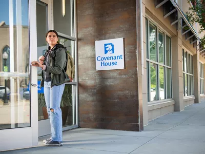 Homeless youth entering Covenant House shelter 
