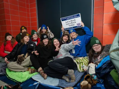 Youth gather to participate in Covenant House New York's first Sleep Out event of 2026 in March.