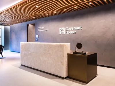 Reception desk at the Covenant House Innovation Center in New York, NY.