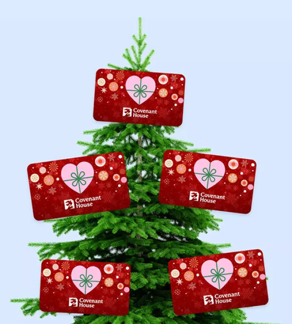 Covenant House gift cards on Christmas tree
