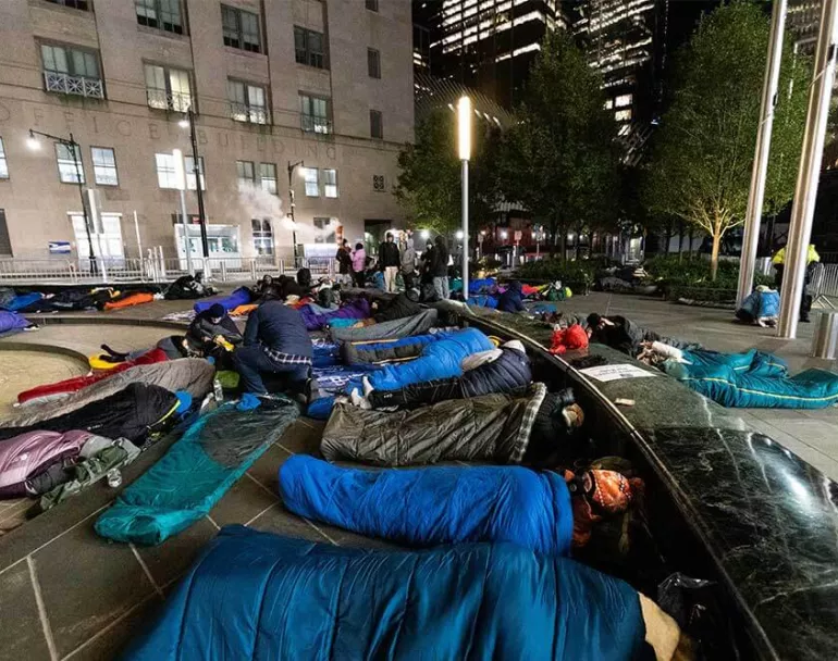 Covenant House Sleep Out Volunteers in sleeping bags outdoors