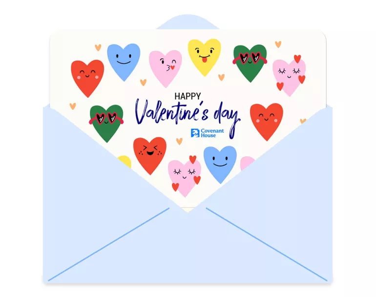 Happy Valentine's Day themed envelope and e-card from Covenant House