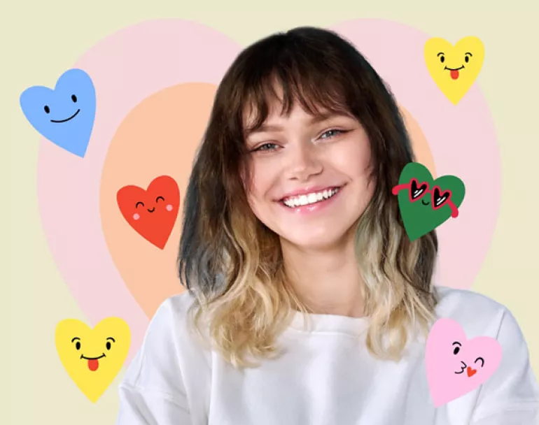 Covenant House Valentine's Day smiling youth with hearts background