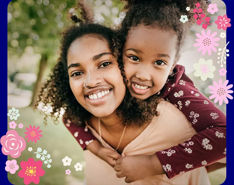 young mother carrying her daughter on her back | Covenant House Mother's Day - Donate today to help homeless moms and children