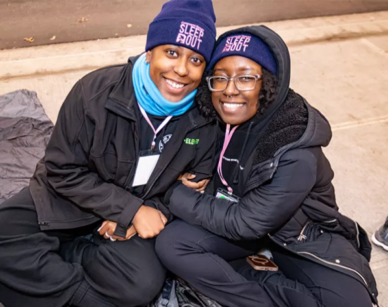 Covenant House volunteer Ashleigh sleeping out with friend