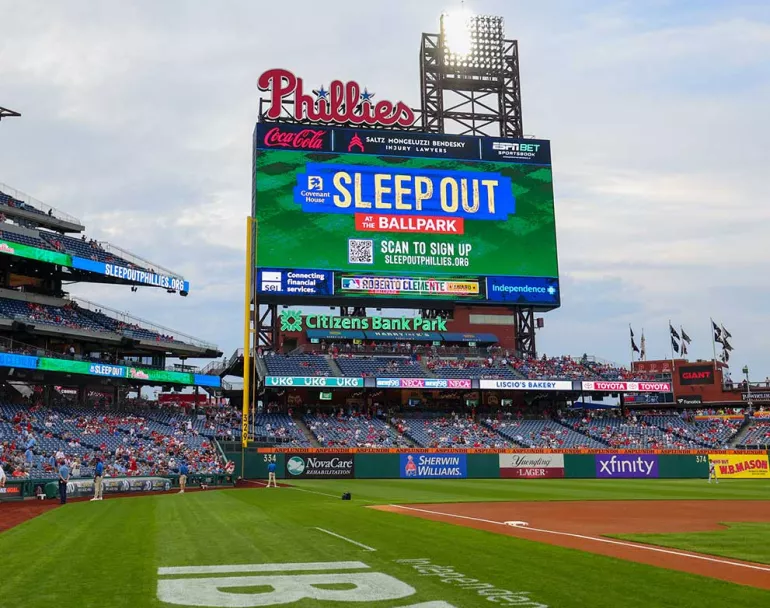 Covenant House Sleep Out featured at Philadelphia Phillies game in Citizen's Bank Park