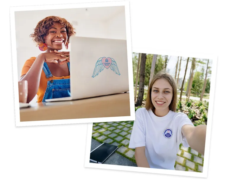 Polaroid photos of former homeless teenage girls celebrating Be An Angel Day | Covenant House