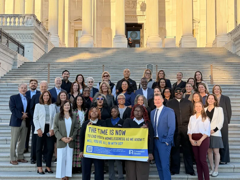 Covenant House staff, youth, and supporters gather on steps of the Capitol on Hill Day 2025.