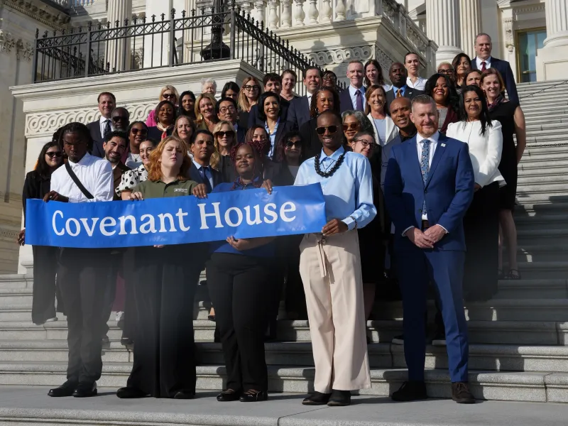 Covenant House staff, youth, and supporters gather on steps of the Capitol on Hill Day 2025.