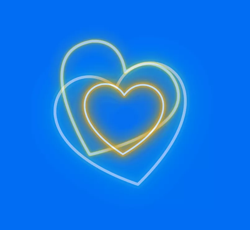 Multi Neon Hearts on blue background