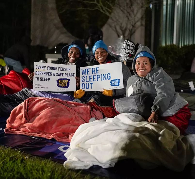 Covenant House Sleep Out Volunteers with sleeping bags
