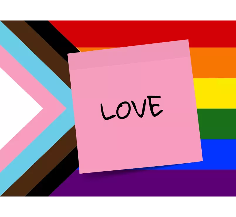 Pride Flag with sticky note message "LOVE" | Covenant House