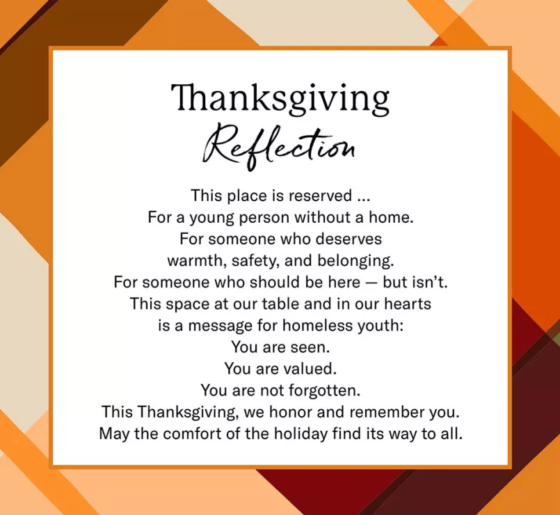 Thanksgiving reflection graphic | Covenant House - Support homeless and trafficked during the holiday